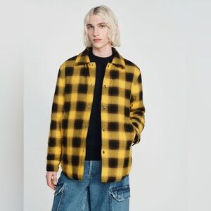 Sandro Yellow and Black Padded Shirt Jacket